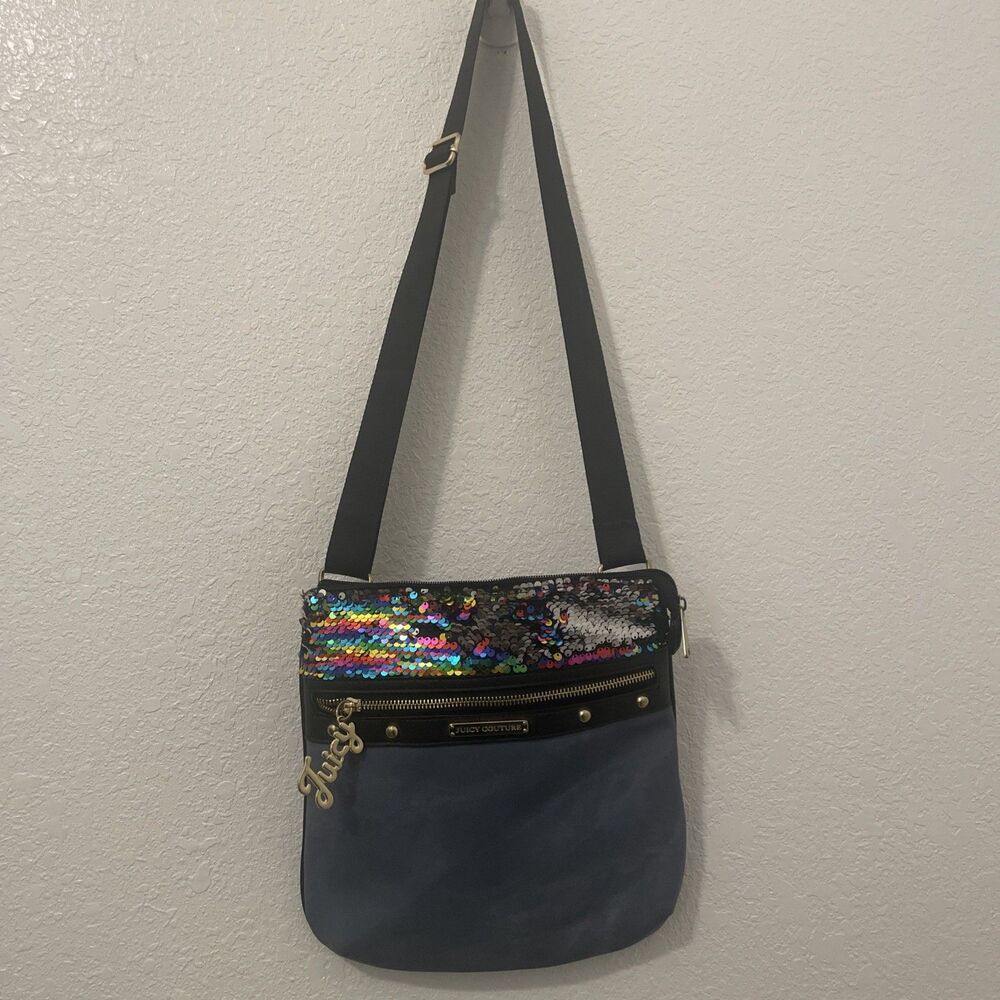Juicy Couture Purse CrossBody Blue Sequins Bling Y2K Handbag Travel Bag
